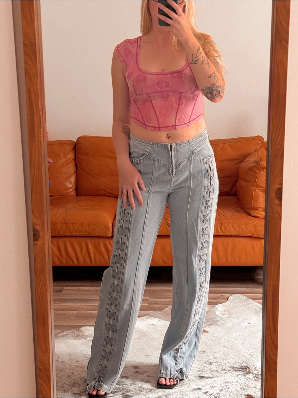 Y2K Pink Hibiscus Flower Mesh Corset Crop Top